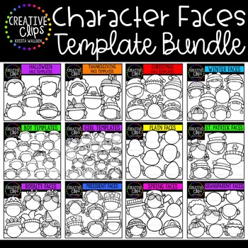 Preview of Character Face Templates Bundle ($36.00 Value) {Creative Clips Clipart}