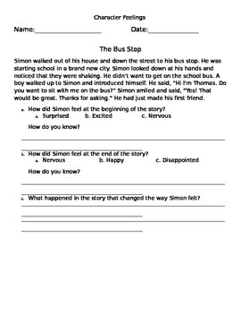 Character Feelings Worksheet Grade 1 - f-impressions