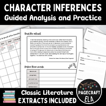 Preview of Character Inference | 4 Classic Extracts | Literary Analysis | Vocabulary