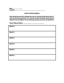 character interview questions book report