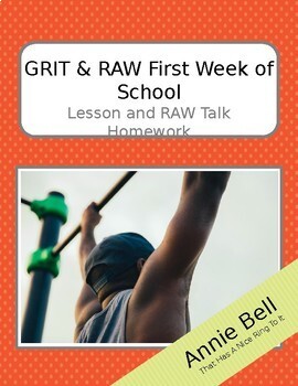 Preview of GRIT - Get to Know You Stories, RAW - First Week of School (lesson and homework)