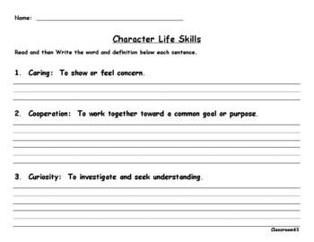 Character Life Skills, Manners, and Safety - Read and Write Sentences.