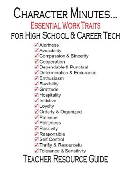 Preview of Character Minutes High School-Career Tech Teacher Resource Guide