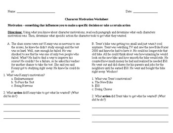 Preview of Character Motivations Worksheet