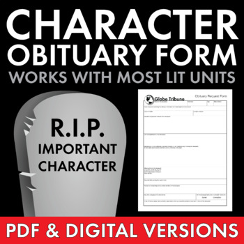 Preview of Character Obituary writing activity for literature units, PDF & Google Drive