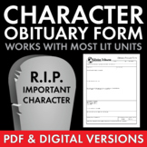 Character Obituary writing activity for literature units, 