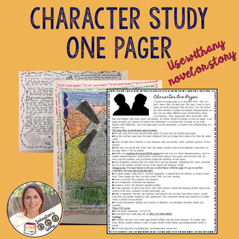 Preview of Character Study One Pager- Use with any story or novel! Secondary English