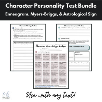 Preview of Personality Test Bundle - Self Tests & Character Analysis Activity with Any Text