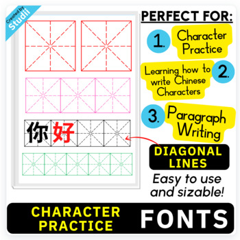 Preview of Character Practice Boxes with Diagonal Lines Font