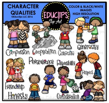 Preview of Character Qualities Clip Art Bundle {Educlips Clipart}