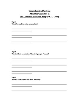 Character Questions for The Liberation of Gabriel King by Miss Olive