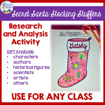 Preview of Character, Reading, Research Activity for the Holidays - Secret Santa Stockings