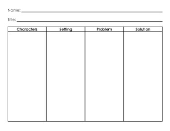 Preview of Character, Setting, Problem, Solution Graphic Organizer