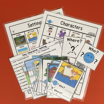 Character + Setting Flashcards for Who and Where Questions, Autism, Speech