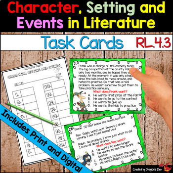 Preview of Character, Setting and Events in Literature 4th Grade Task Cards RL.4.3