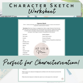 Character Sketch Worksheet by Lit and More  TPT