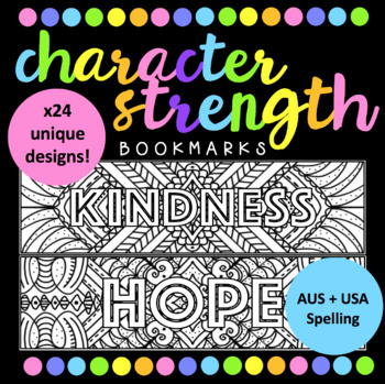 Preview of Character Strength/Mindfulness Bookmark Set! (AUS & USA Spelling)