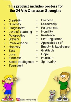 Character Strengths Posters for Kids -Positive Psychology Traits