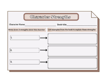 Preview of Character Strengths Graphic Organizer - Book