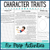 No Prep Character Traits Activities - Character Trait Passages and Worksheets