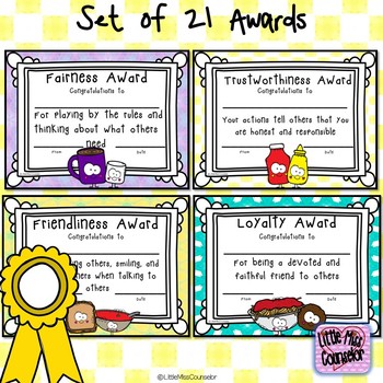 Character Trait Awards: Set of 21 Certificates by Little Miss Counselor