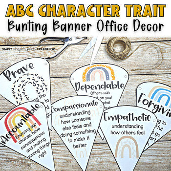 Preview of Character Trait Bunting Banner | Counseling Office Decor | Bulletin Board