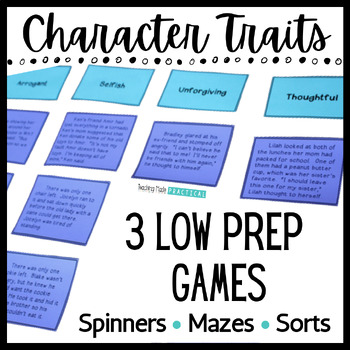 Preview of Character Trait Centers / Games - Fun, Low Prep Practice - Sort, Mazes, More