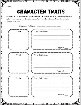 Character Trait FREEBIE: Word Bank, Reflection Sheet - Providing Evidence