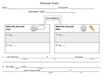 Preview of Character Trait Graphic Organizer with Text Evidence