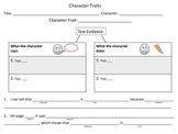 Character Trait Graphic Organizer with Text Evidence