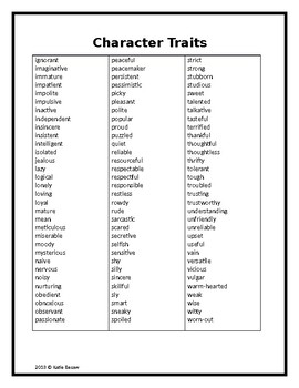Character Trait List by Besaw's Bee Sauce | TPT