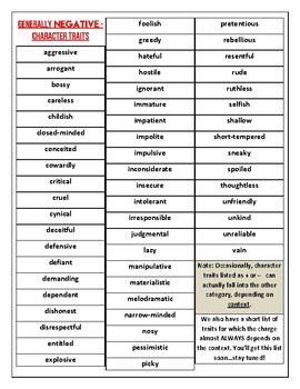 list of positive and negative character traits