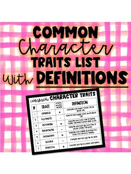 Preview of Character Trait List with Definitions - Reading and Writing Resource
