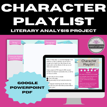 Preview of Character Trait Playlist Project - no-prep literary analysis, Google, PPT, PDF