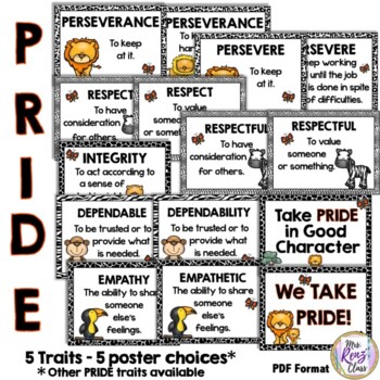 Character Trait Posters Jungle Themed PRIDE Posters by Mrs Renz Class