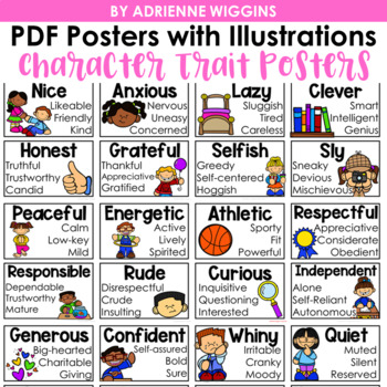 Preview of Character Trait Posters with Illustrations - PDF