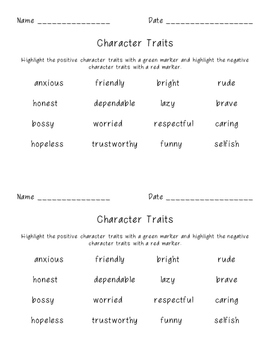 Character Trait Sort by Rachel Stahl | TPT