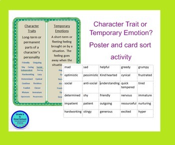 Preview of Character Trait or Temporary Emotion? Poster mini-lesson card sort bundle