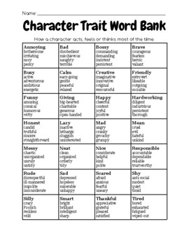 Preview of Character Trait Word Bank/Anchor Chart