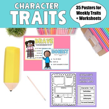 Preview of Character Trait of the Week | 35 Colorful Posters, Interactive Notebook Options