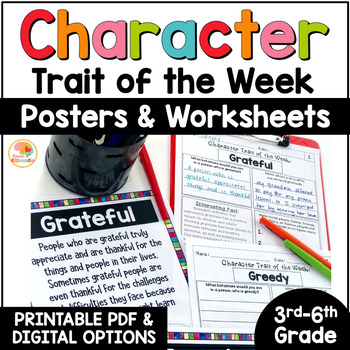 Preview of Character Traits Graphic Organizers, Worksheets, Posters: Trait of the Week