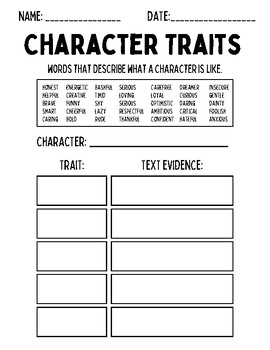 Character Traits by Teach with Trav | TPT