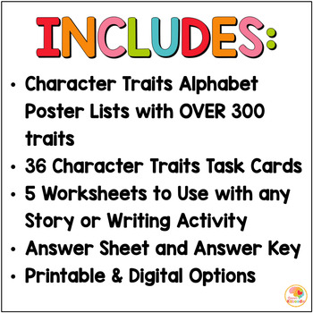 Character Traits Activities: Lists, Worksheets and Task Cards | TpT