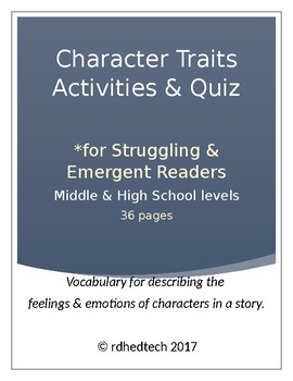Preview of Character Traits Activities & Quiz, 36 pgs.