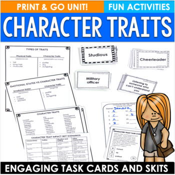 Preview of Character Traits Activities and Task Cards for Character Analysis