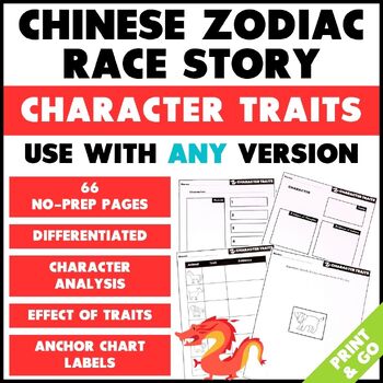 Preview of Character Traits Activities for ANY Zodiac Race Story - Lunar New Year 2024