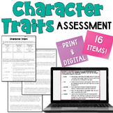 Character Traits Assessment or Review Worksheet for 4th, 5