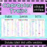Character Traits BILINGUAL printable, English, Spanish, and Both