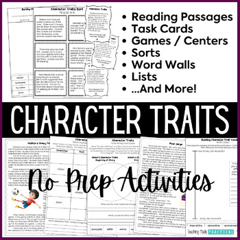 Preview of Character Traits Activities Bundle - Passages, Games, Task Cards, and More!