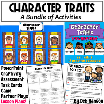 Preview of Character Traits Bundle of Activities: Worksheets, Task Cards, PowerPoint, Craft